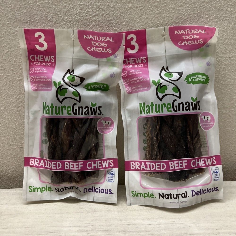 (2) Nature Gnaws Beef Bully Sticks 6” Beef Dog Treats- 3 Count Each Bag 11/2025.